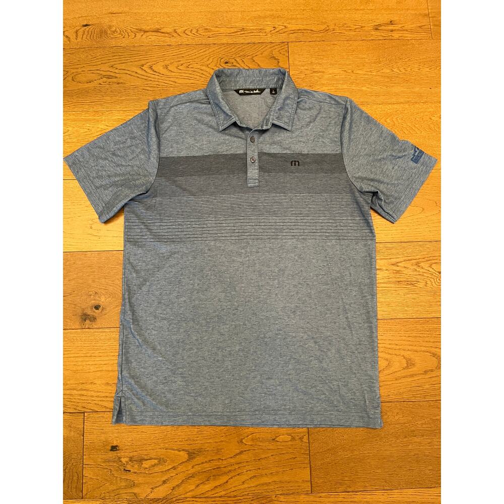TravisMathew Fresh Catch Golf Polo‎ Shirt Mens L Blue Striped Pima Cotton Blend